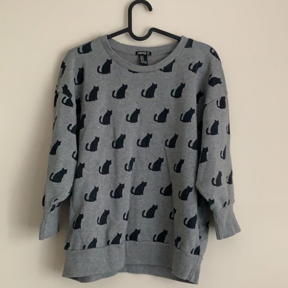!! Cat Print Grey Sweater !! - Picture 1 of 4